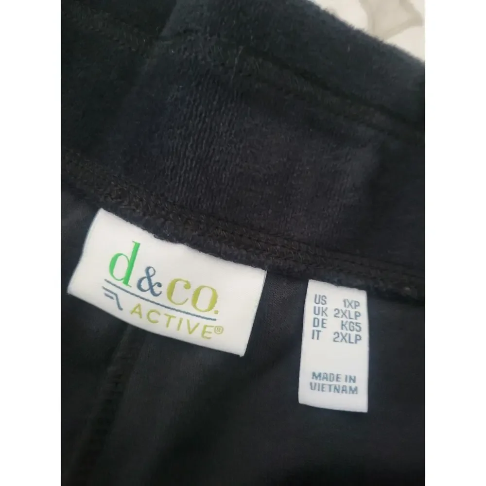 Denim & Co Size Petite 1X Black Active Velour Straight Leg Pants A712026 NWOT